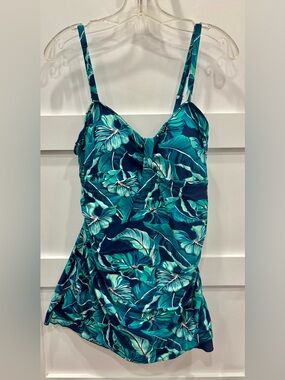 Shore Shapes Tropical Teal Floral One-Piece Swim Dress